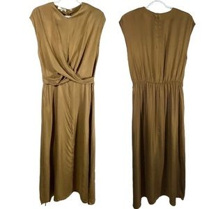 Vince Golden Brown Sleeveless Twist Front Midi Dress 6